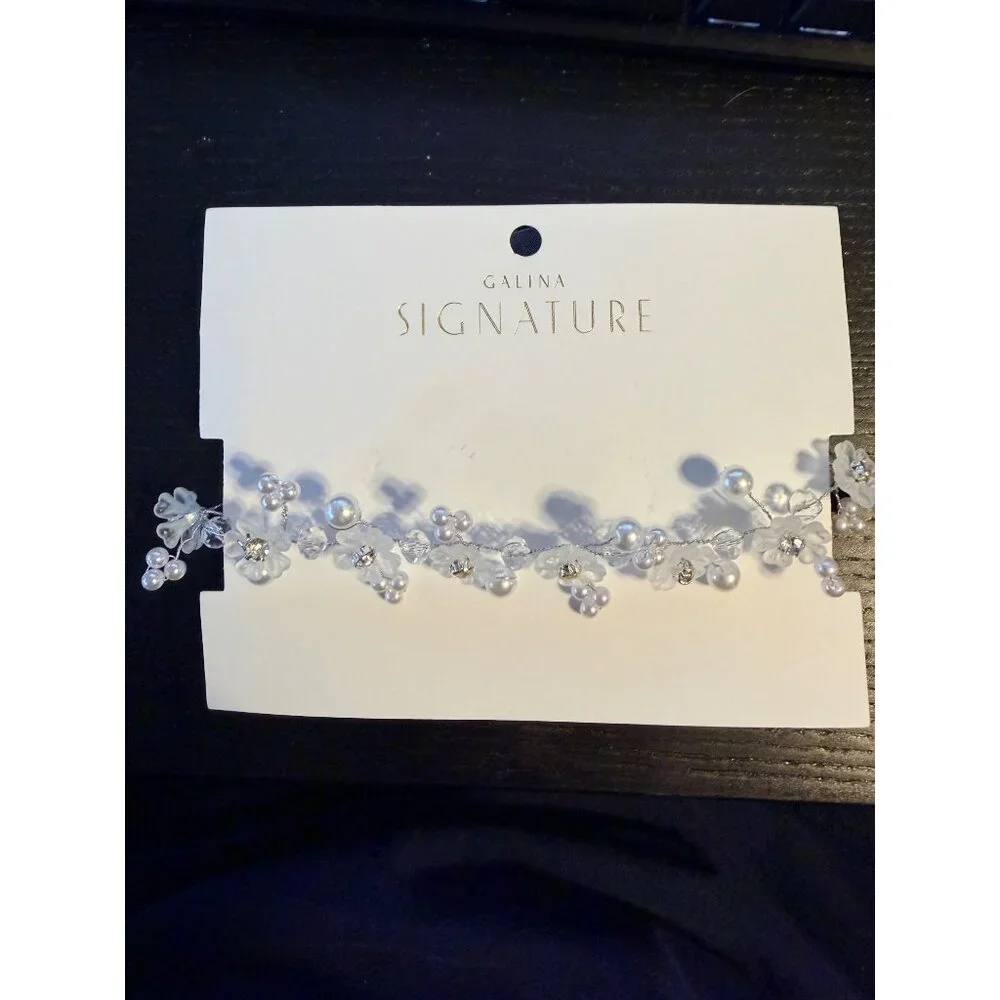 Galina Signature Pearl Floral Bridal Headpiece Adjustable Headband - Picture 3 of 3